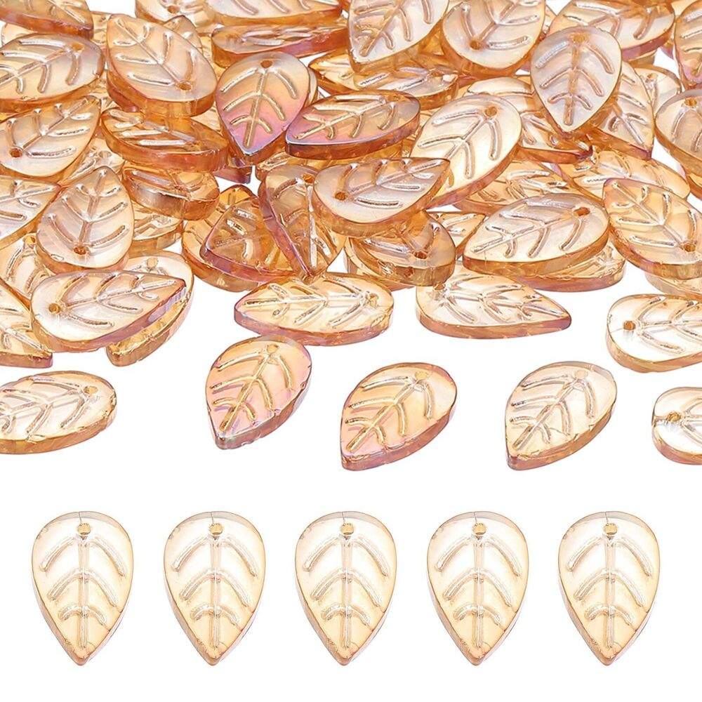 1471 Leaf Beads, 100Pcs Crystal Leaf Beads Translucent Czech Glass Beads